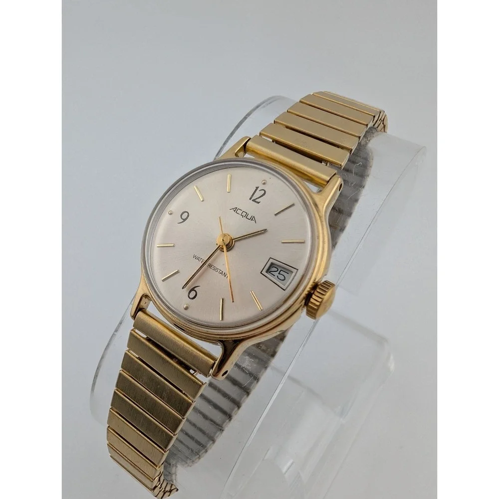 Vintage Acqua Timex Mechanical Watch Women‎ 25mm Case Stretch Band- Working
